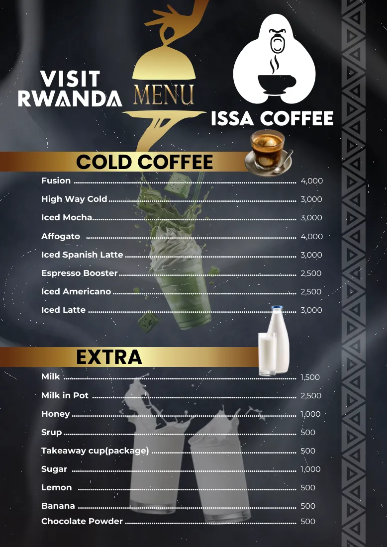 Issa Coffee Standard menu, page 3: Cold Coffee & Extras