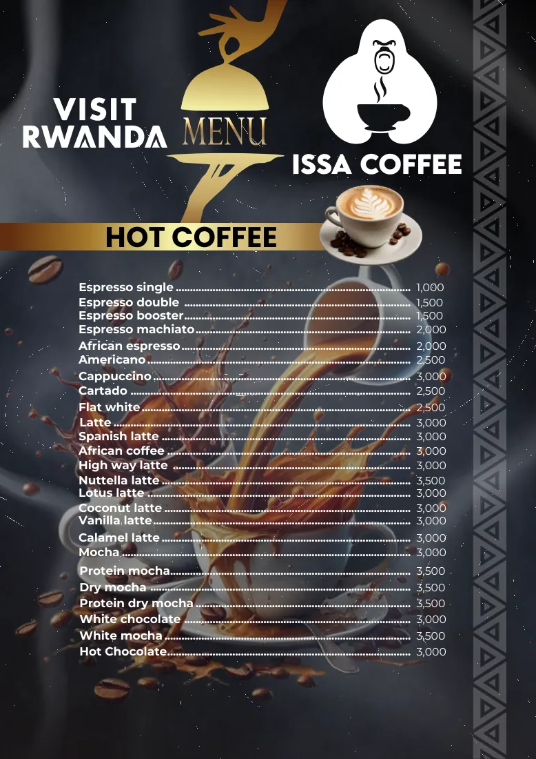 Issa Coffee Standard menu, page 4: Hot Coffee