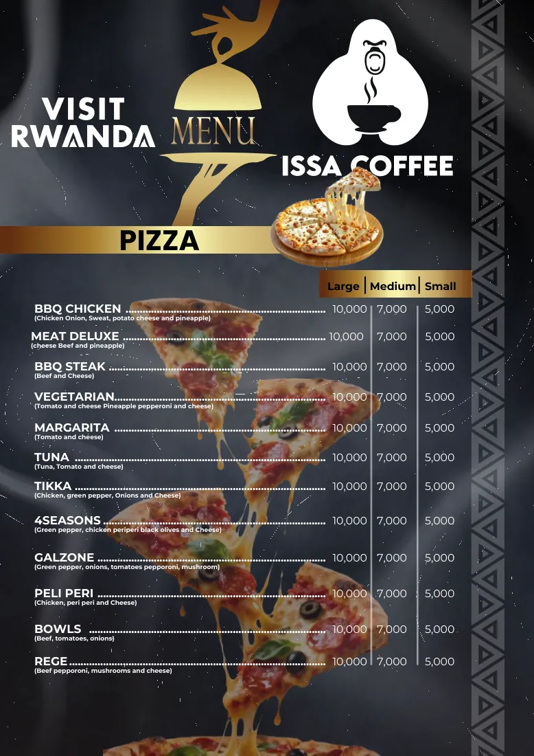 Issa Coffee Standard menu, page 10: Pizzas