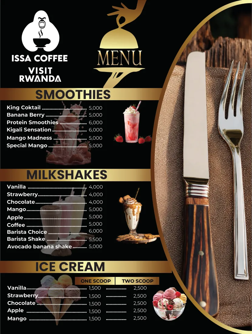 Issa Coffee VIP menu, page 6: Milkshakes & Ice Cream