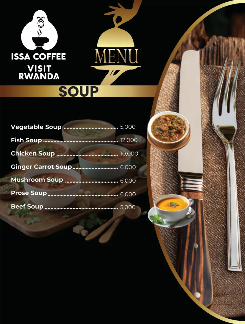 Issa Coffee VIP menu, page 7: Soups