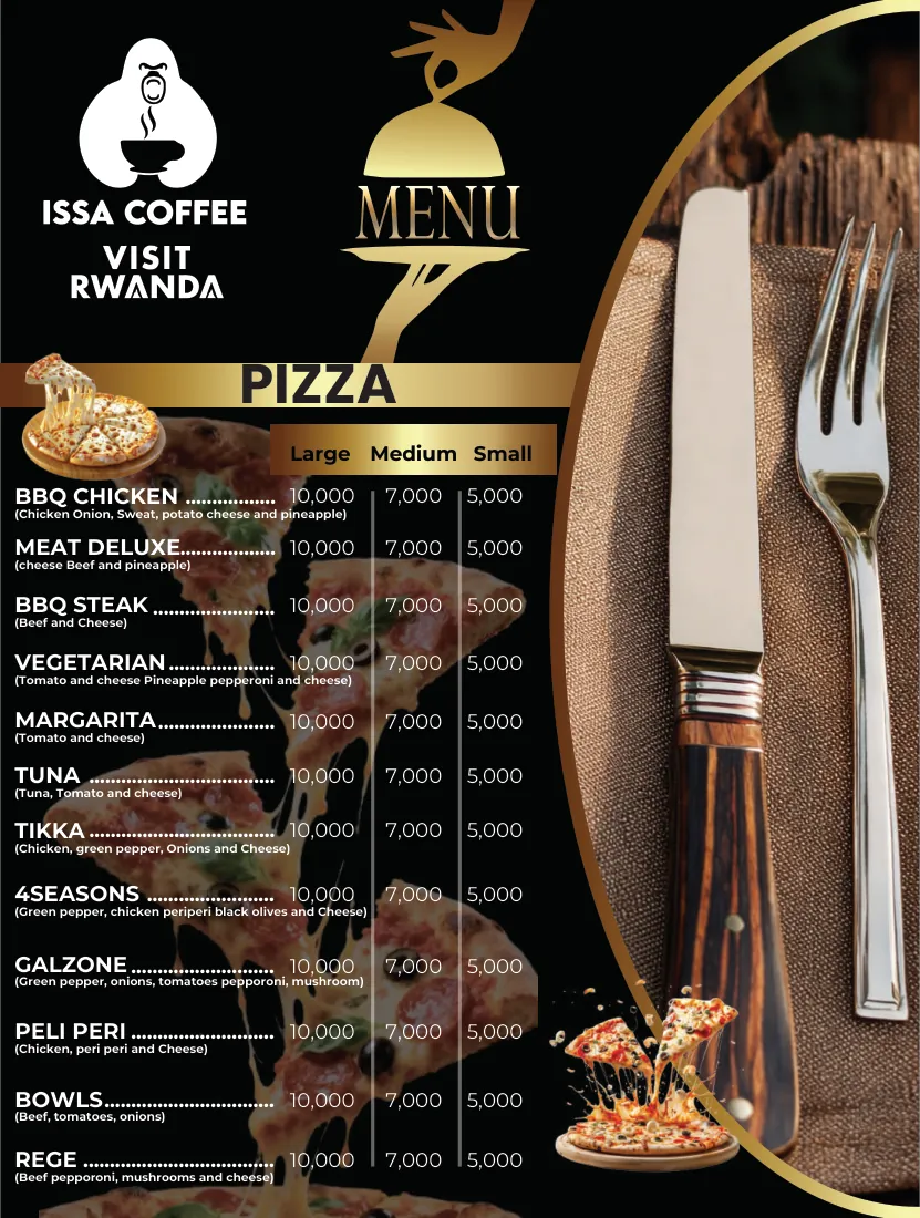 Issa Coffee VIP menu, page 10: VIP Pizzas