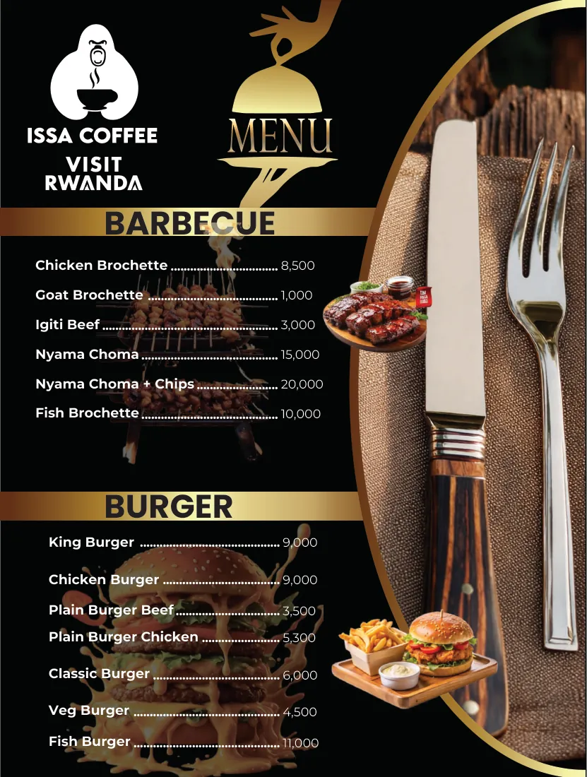 Issa Coffee VIP menu, page 11: Burgers & Barbecue