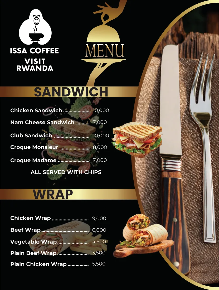 Issa Coffee VIP menu, page 12: Sandwiches & Wraps