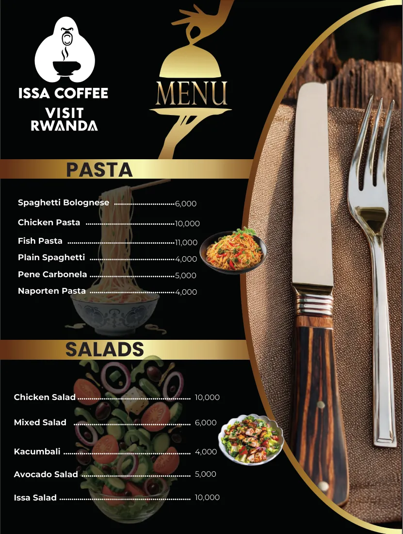 Issa Coffee VIP menu, page 14: Pasta & Salads